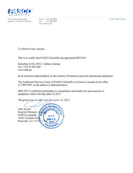 PASCO_Scientific_certificate_DIFI.NET